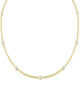 Cubic Zirconia Bezel Cuban Chain Choker, 12+3" extender in 14K Gold over Sterling Silver