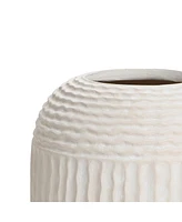 LuxenHome Beige Ribbed Round 15.2-Inch Tall MgO Vase
