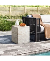 LuxenHome Travertine-Style Square MgO Side Table