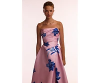 Milla Women's Dainty pink A-line maxi dress with blue-flowered pattern