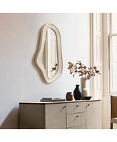 LuxenHome Natural Wood Framed Oval Irregular Wall Mirror, Accent and Vanity