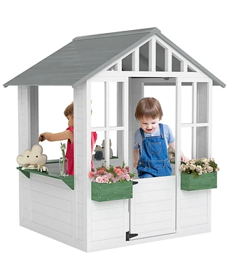 Outsunny Playhouse for Kids Outdoor with Doors, Windows,