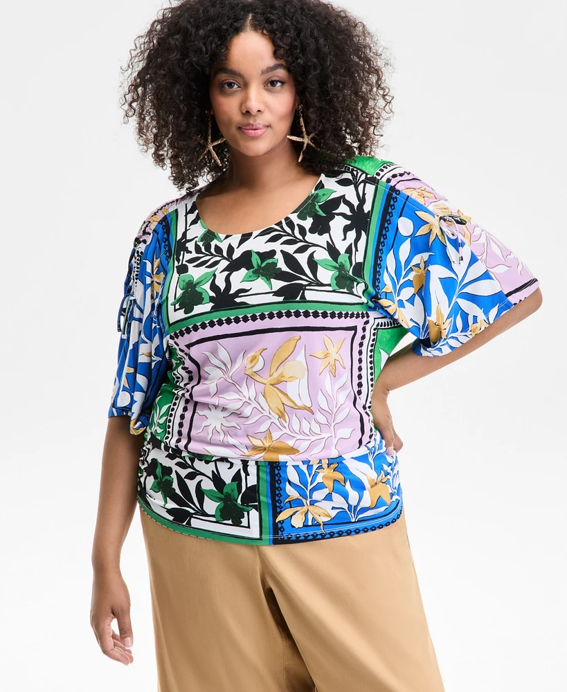 I.n.c. International Concepts Plus Mixed-Print Side-Ruched Top, Exclusively at Macy's