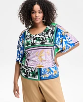 I.n.c. International Concepts Plus Mixed-Print Side-Ruched Top, Exclusively at Macy's
