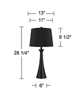 Karl Modern Table Lamps Set of 2 with Usb and Ac Power Outlet in Base 28 1/4" Tall Black Metal Faux-Silk Drum Shade for Bedroom Living Room Bedside Ni