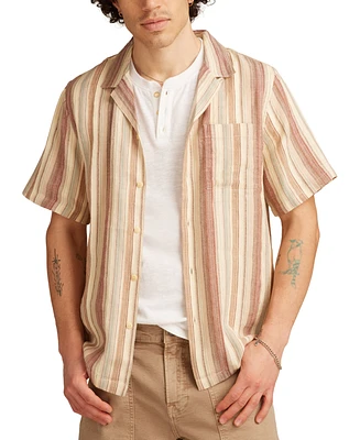 Lucky Brand Men's Short Sleeve Dobby Stripe Button-Front Camp Shirt