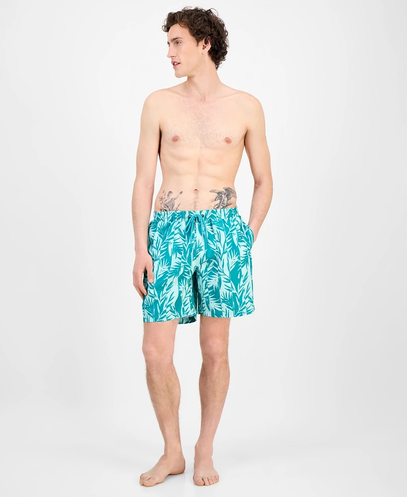 Club Room Men's Tropical Leaf-Print Swim Trunks, Exclusively at Macy's