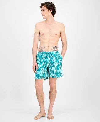 Club Room Men's Tropical Leaf-Print Swim Trunks, Exclusively at Macy's
