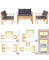 8PCS Patio Furniture Set Acacia Wood Thick Cushion Loveseat Sofa