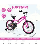 18-Inch Kids Bike with Led Lights, Training Wheels, and Headlight, Adjustable Seat for Ages 4-8