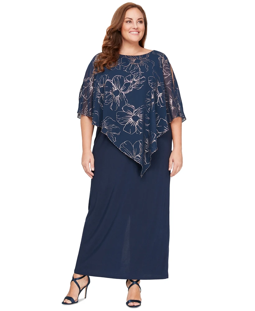 Sl Fashions Plus Floral-Print Overlay Dress