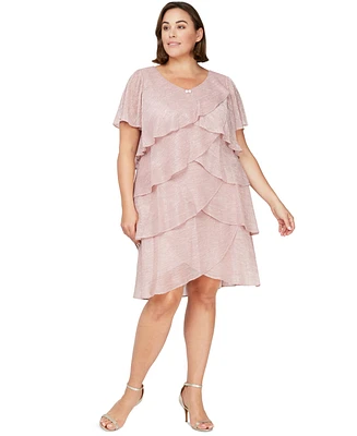 Sl Fashions Plus Tiered Metallic Dress