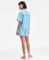 On 34th Womens Cotton Striped Short Sleeve Shirt Pull On Shorts Exclusively At Macys