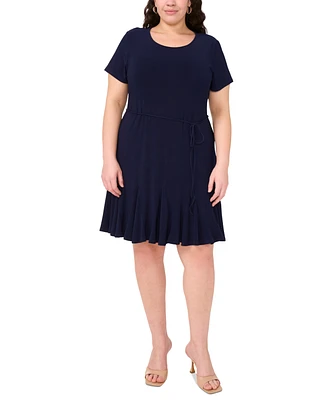 Msk Plus Round-Neck Short-Sleeve Godet-Pleat Dress
