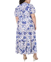 Msk Plus Puff-Sleeve Button-Front Lawn Maxi Dress