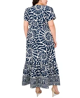 Msk Plus Printed Split-Neck Tiered Cotton Maxi Dress