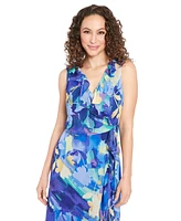 London Times Women's Faux-Wrap Ruffle-Hem Maxi Dress