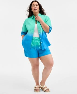 On 34th Trendy Plus Size Ombre Rhinestone Shirt Ombre Drawstring Shorts Exclusively At Macys
