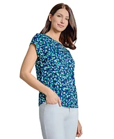 Jones New York Women's Printed Ity Extended Shoulder Double Trim Top