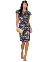 Adrianna Papell Women's Lace Foil Flutter-Sleeve Sheath Dress