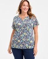 Style & Co Plus Printed Henley Short-Sleeve Top