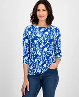 Style & Co Women's Printed Pima Cotton 3/4-Sleeve Top, Exclusively at Macy's