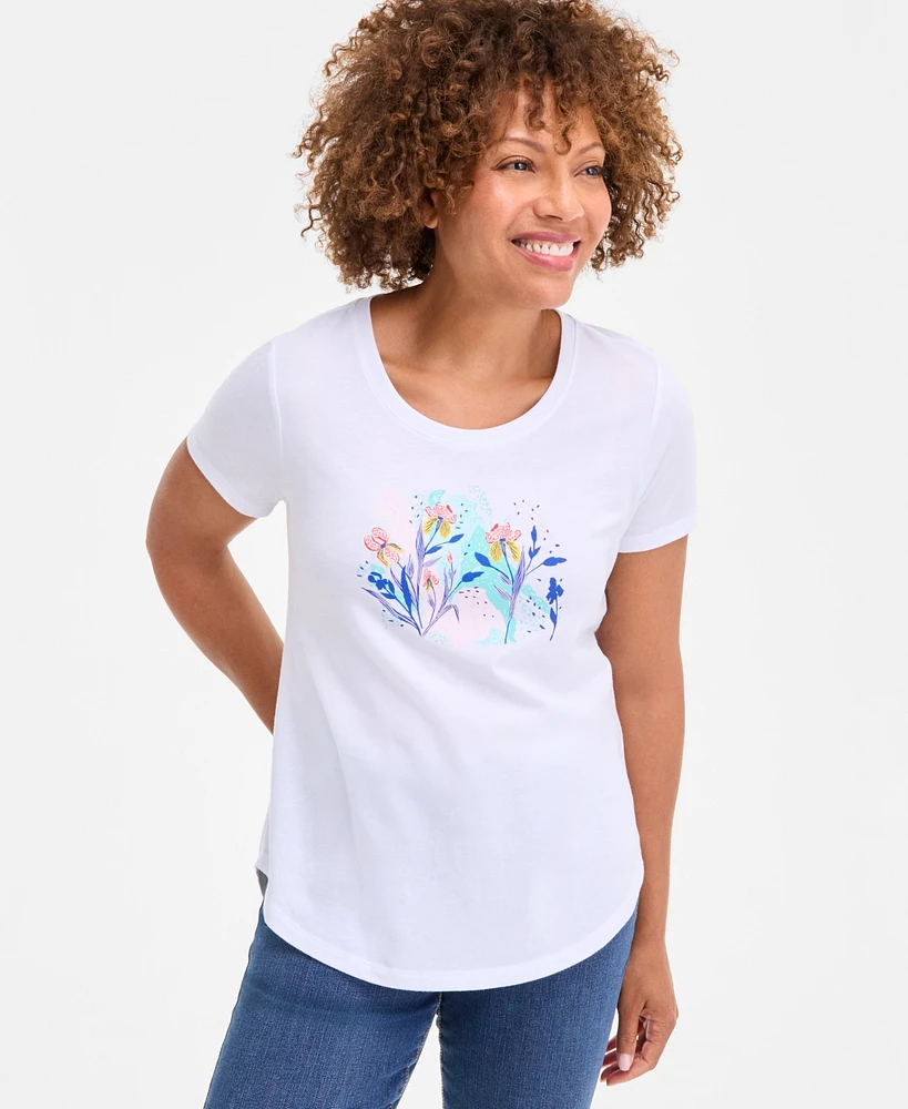 Style & Co Women's Iris Graphic Crewneck Short-Sleeve T-Shirt, Exclusively at Macy's