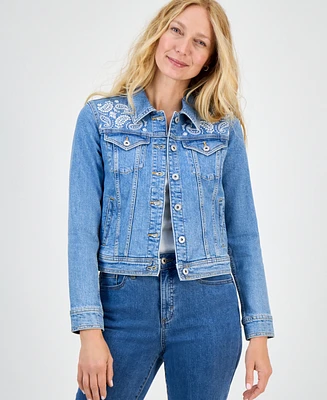 Style & Co Women's Embroidered Denim Jacket, Exclusively at Macy's