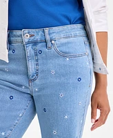 Women's Embroidered Mid-Rise Denim Bermuda Shorts, Exclusively at Macy's