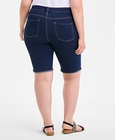 Style & Co Plus Mid-Rise Roll-Cuff Bermuda Denim Shorts, Exclusively at Macy's