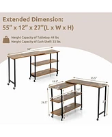 360° Rotatable Sofa Side Table L-shaped Laptop Desk Snack withShelf Patented