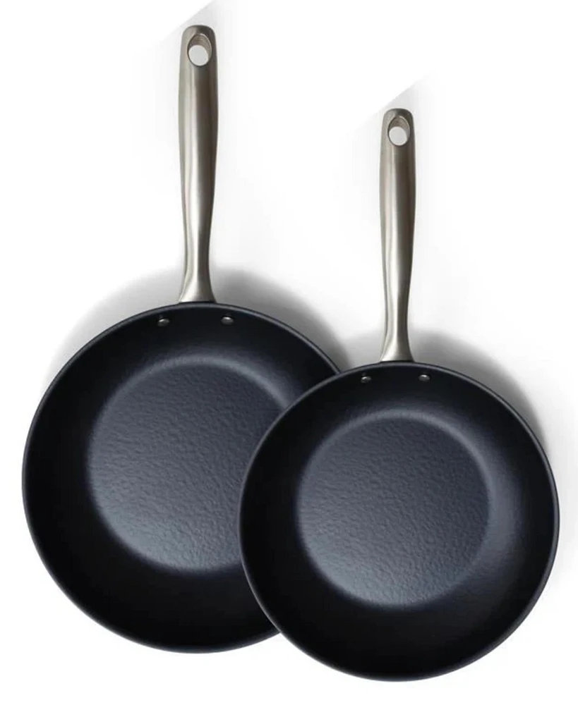 Alva Black Angus 2 Piece Frying Pan Set Blue Carbon Steel Pans with Natural Nonstick Surface, Non Toxic Pfas/Pfoa/Ptfe Free, Cool-Touch Handle, Rapid