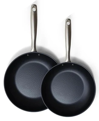 Alva Black Angus 2 Piece Frying Pan Set Blue Carbon Steel Pans with Natural Nonstick Surface, Non Toxic Pfas/Pfoa/Ptfe Free, Cool-Touch Handle, Rapid