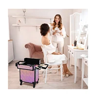 Byootique Manicure Table Nail Desk & Rolling Makeup Train Case Kit Mermaid Pink