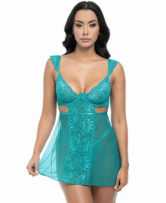 Oh La Cheri Women's Farah Lace Sheer Babydoll