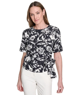 Tommy Hilfiger Women's Floral Tie-Waist Short-Sleeve Top