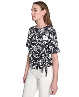 Tommy Hilfiger Women's Floral Tie-Waist Short-Sleeve Top