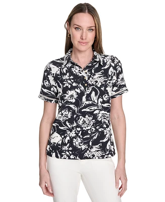 Tommy Hilfiger Women's Floral-Print Short-Sleeve Polo Shirt