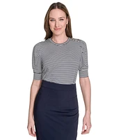 Tommy Hilfiger Women's Striped Puff-Sleeve Top