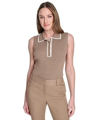 Tommy Hilfiger Women's Contrast-Tipped Sleeveless Polo Top