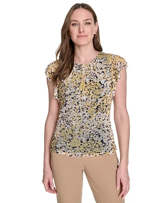Tommy Hilfiger Women's Printed-Mesh Flutter-Sleeve Top
