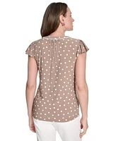 Tommy Hilfiger Women's Dot-Print Split-Neck Flutter-Sleeve Top