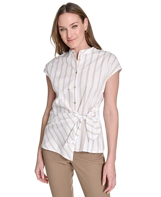 Tommy Hilfiger Women's Striped Side-Tie Cap-Sleeve Blouse