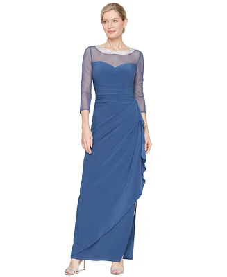 Alex Evenings Women's Embellished-Neck Side-Ruched Illusion Dress