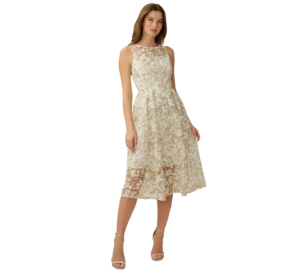 Adrianna Papell Floral-Appliques Midi Dress