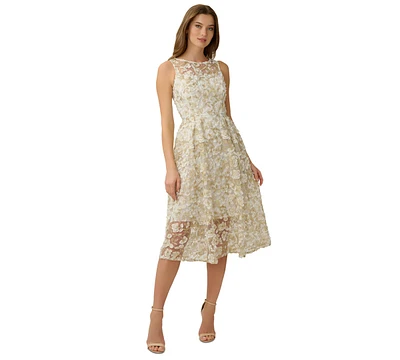 Adrianna Papell Floral-Appliques Midi Dress