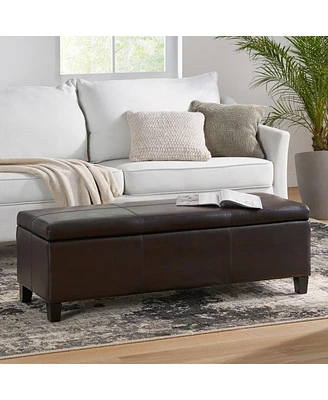 Faux Leather Storage Ottoman Bench with Lift-Top, Padded Seat, and Wooden Legs for Living Room, Bedroom, or Entryway-The Pop Home