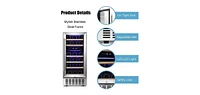 Zafro 15" Under Counter Beverage Refrigerator with Dual Zone Temperature Control, Freestanding or Built-in, Stainless Steel Finish, Double-Layer Tempe