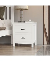 Two Drawer Nightstand with Solid Wood Top for Bedroom Storage