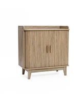 LuxenHome Mid-Century Modern Tambour-Style 2-Door 31.5-Inch Wide Cabinet with Tray Top, Oak